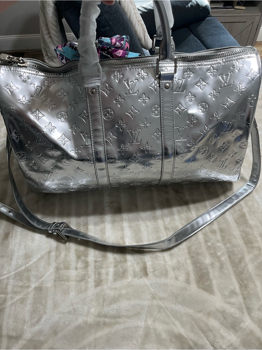 Louis Vuitton Silver Monogram Speedy with Multicolor Scarf Accent - Picture 6 of 16